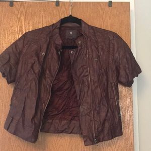 Dark burgundy leather short sleeve jacket